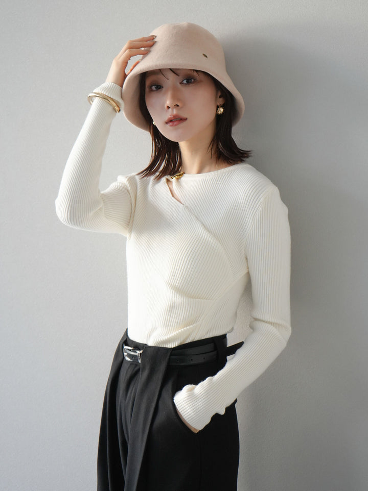 [予約]ゴールドモチーフデザインリブトップス/ホワイト