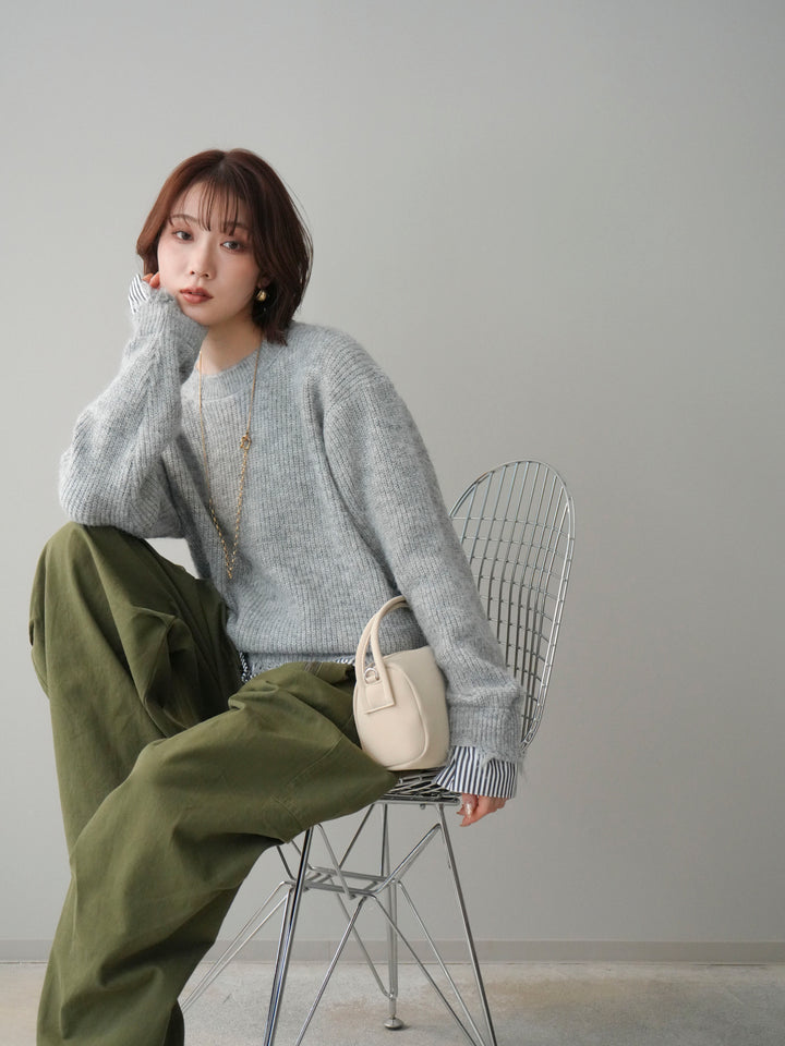 [SET]裾シャツレイヤードダメージニットプルオーバー+コットンタックループパンツ(2set)