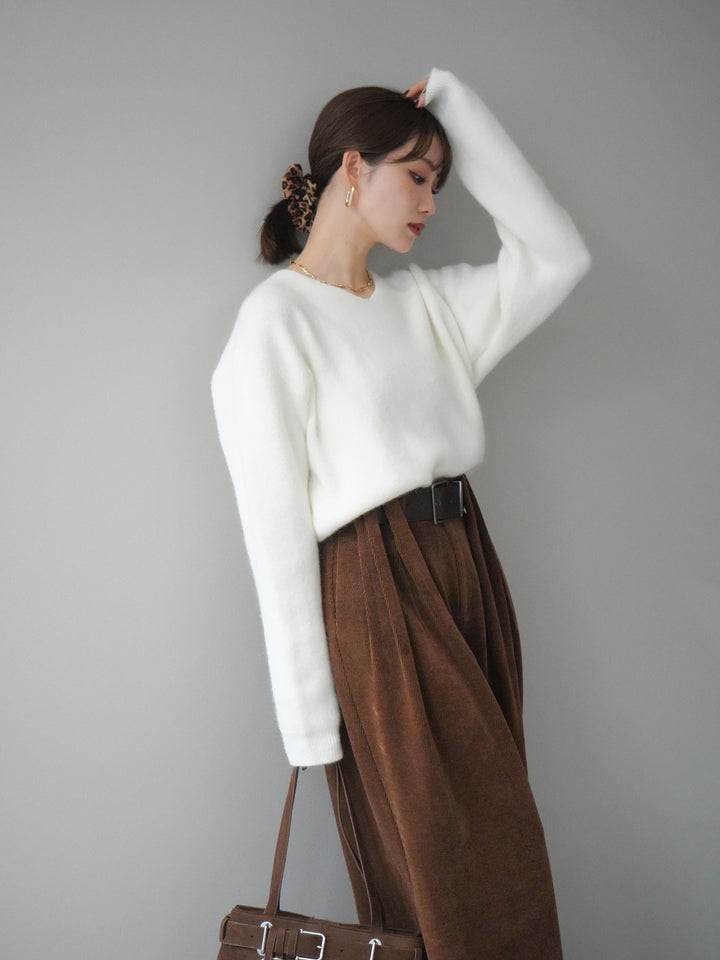 [SET]シュシュ付きアンゴラタッチVネックニットプルオーバー+選べるアクセセット(2set)