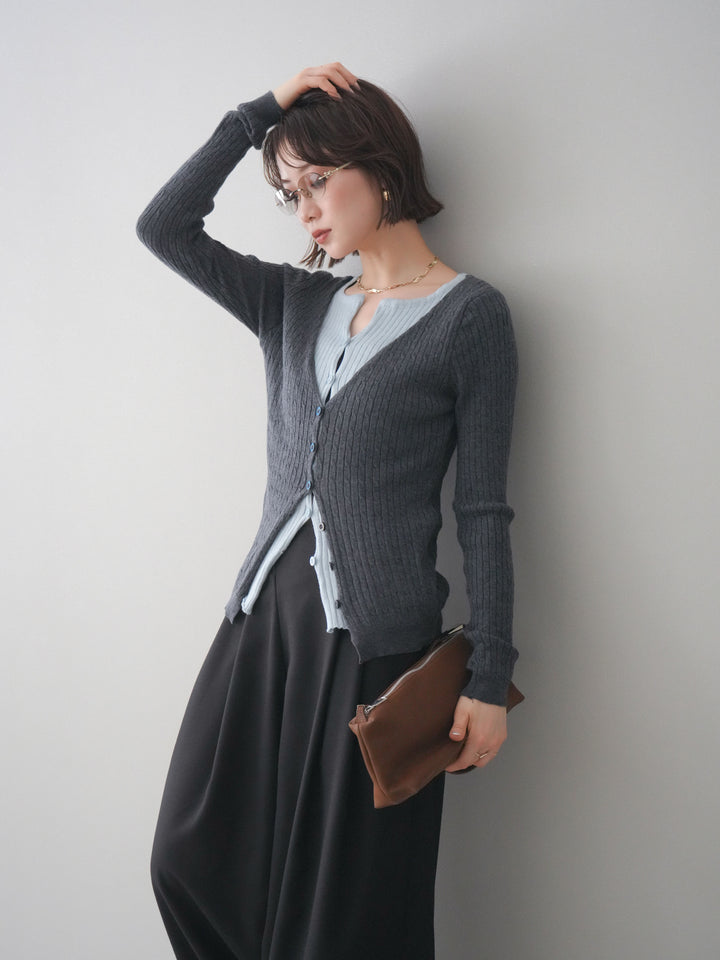 [予約]バイカラーレイヤードニットカーディガン/gray