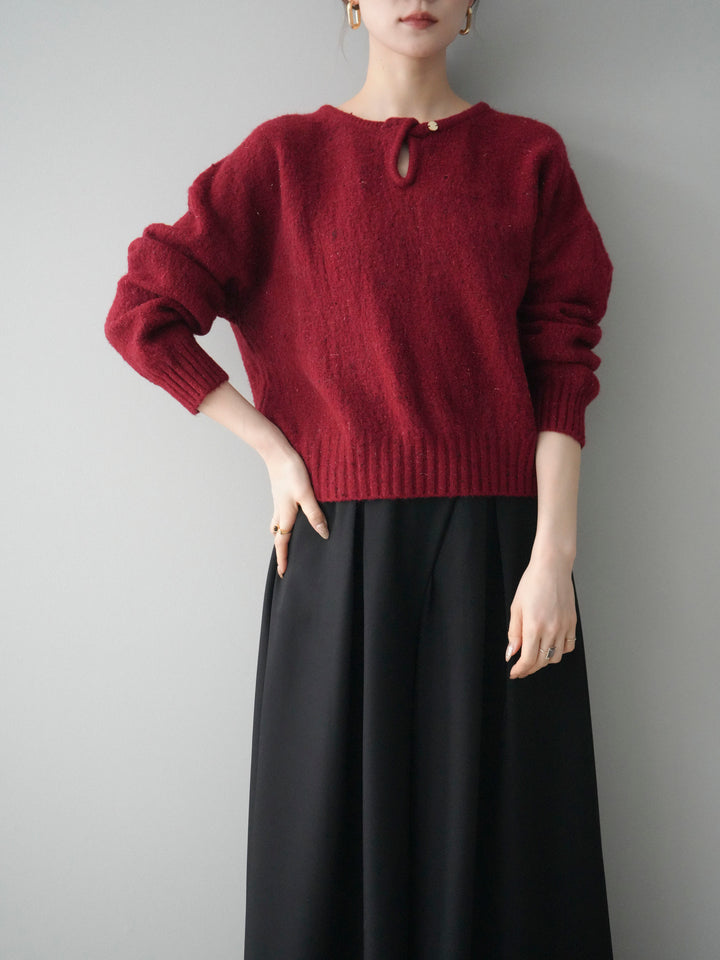 [予約]ツイストネックラメネップヤーンニットプルオーバー/red