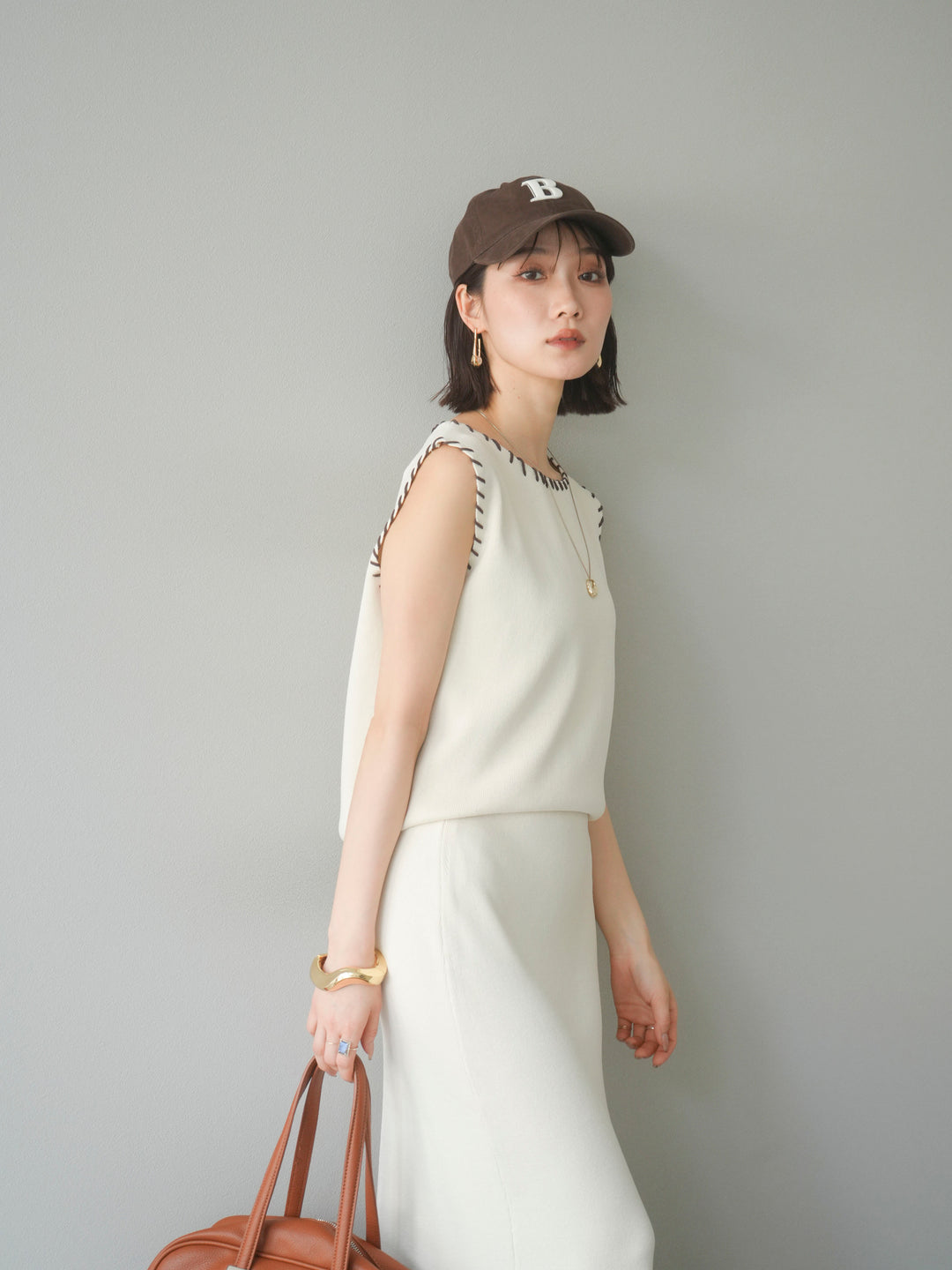 [SET] 亞麻手織套頭衫 + 亞麻手織緊身裙 (2 件套)