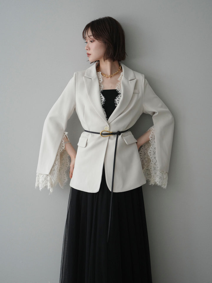 [SET]レースレイヤードスリットジャケット+チュールボリュームスカート(2set)