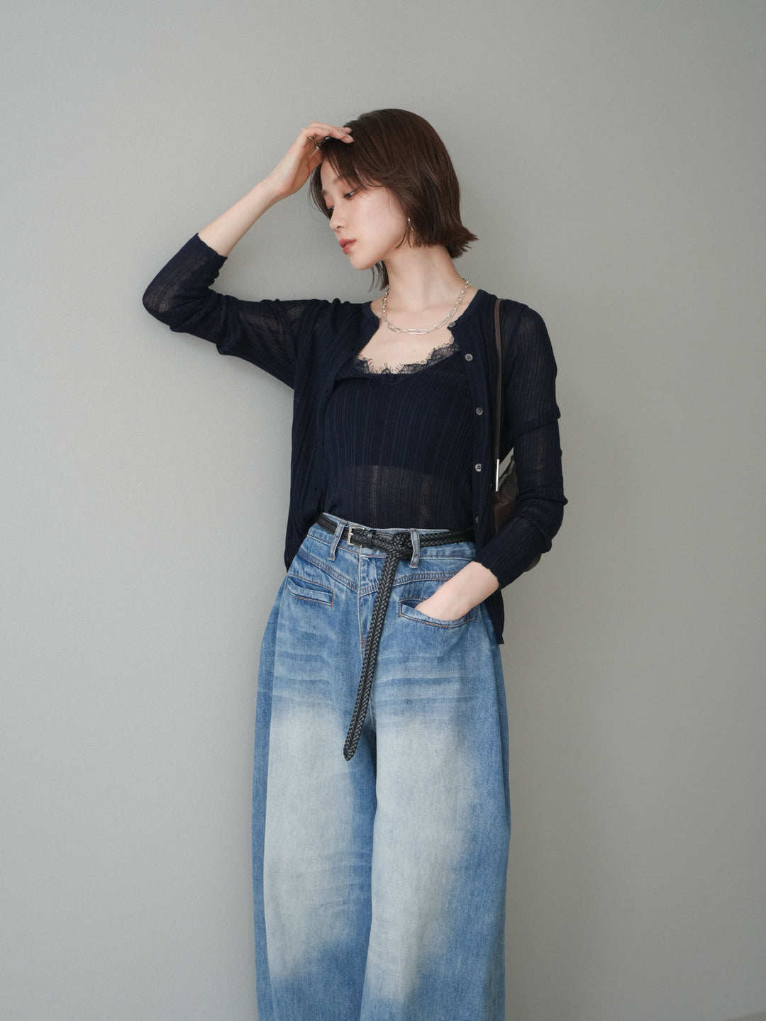[予約]インナーレースキャミソール＆カーディガンアンサンブル/navy