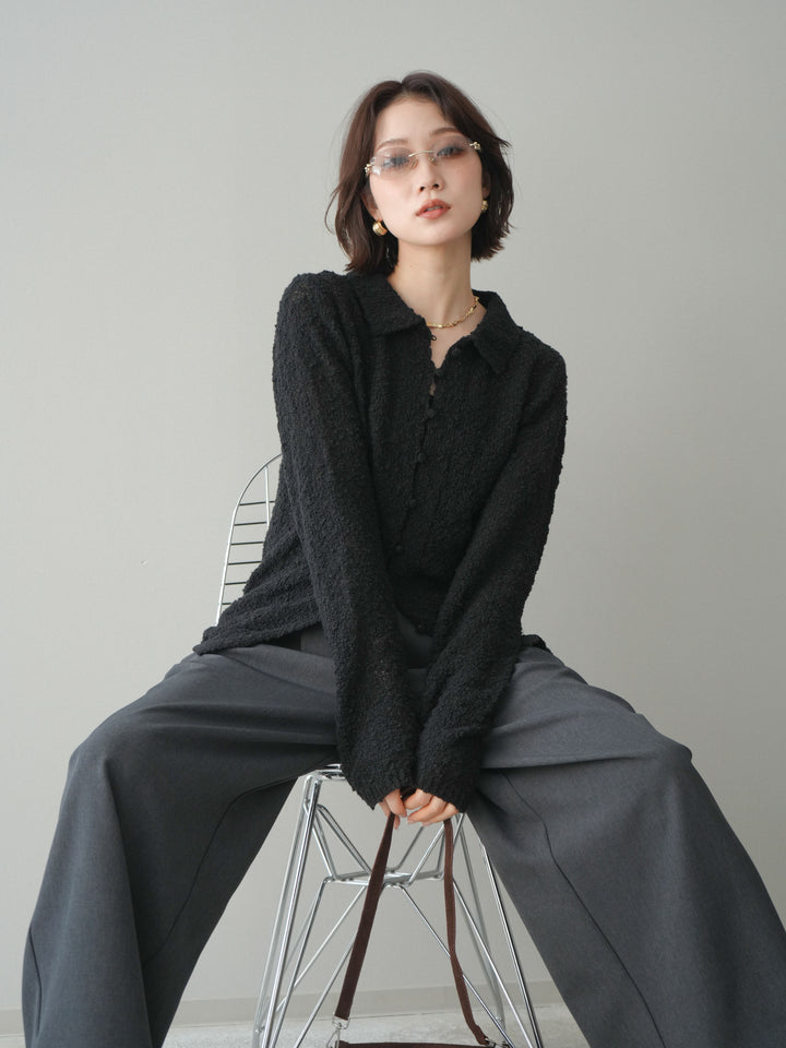 [SET]透かし編みブークレポロニットトップス+透かし編みブークレポロニットトップス(2set)