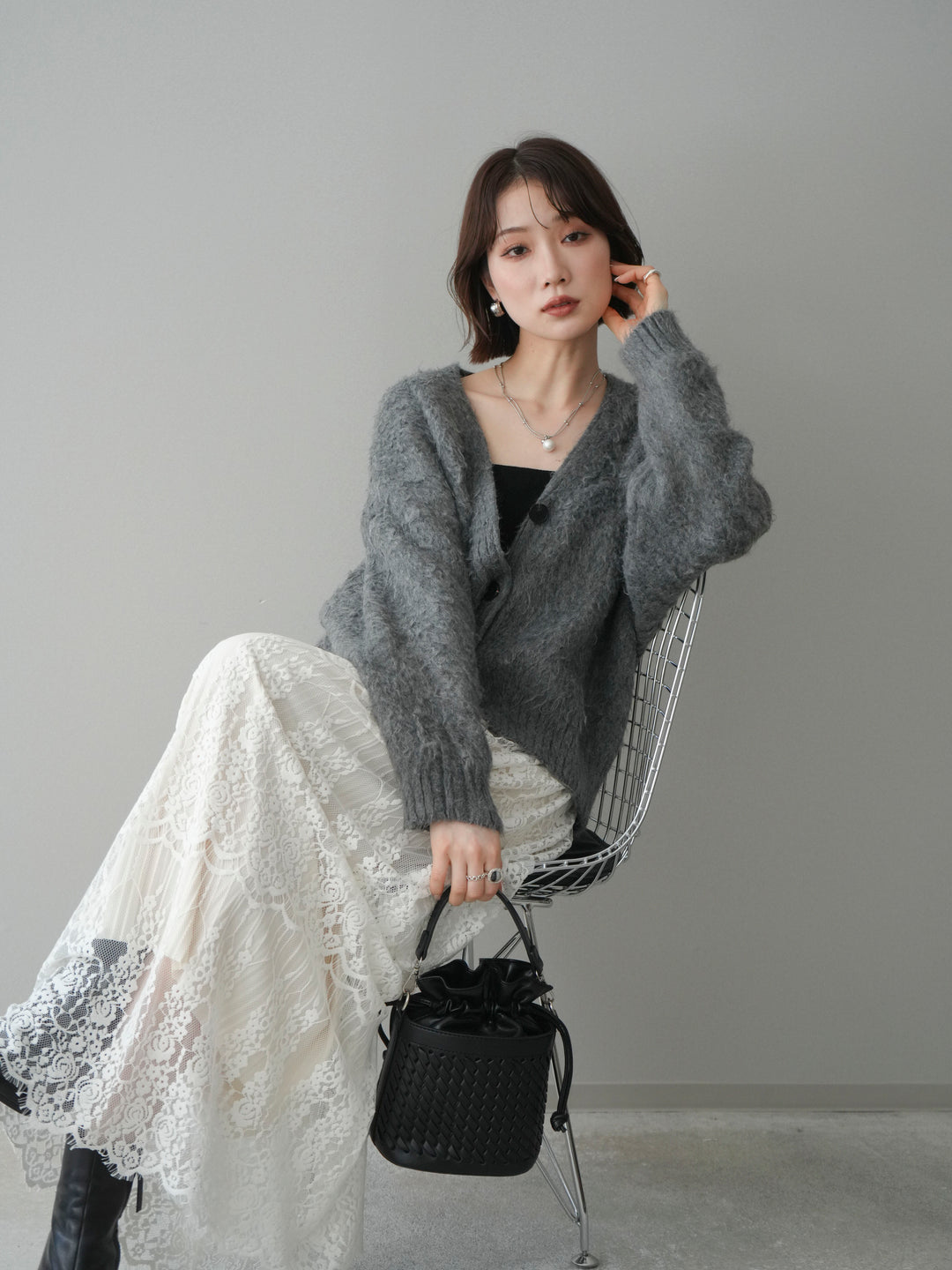 [予約]起毛シャギーニットカーディガン/gray