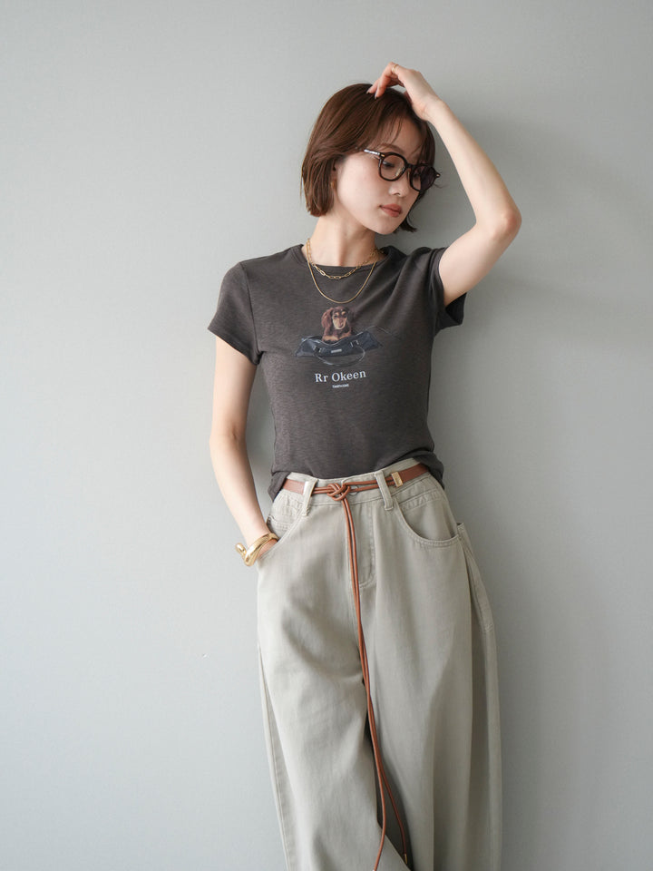 [SET]ドッグコンパクトTEE+ベルト付ボリュームデザインデニム(2set)