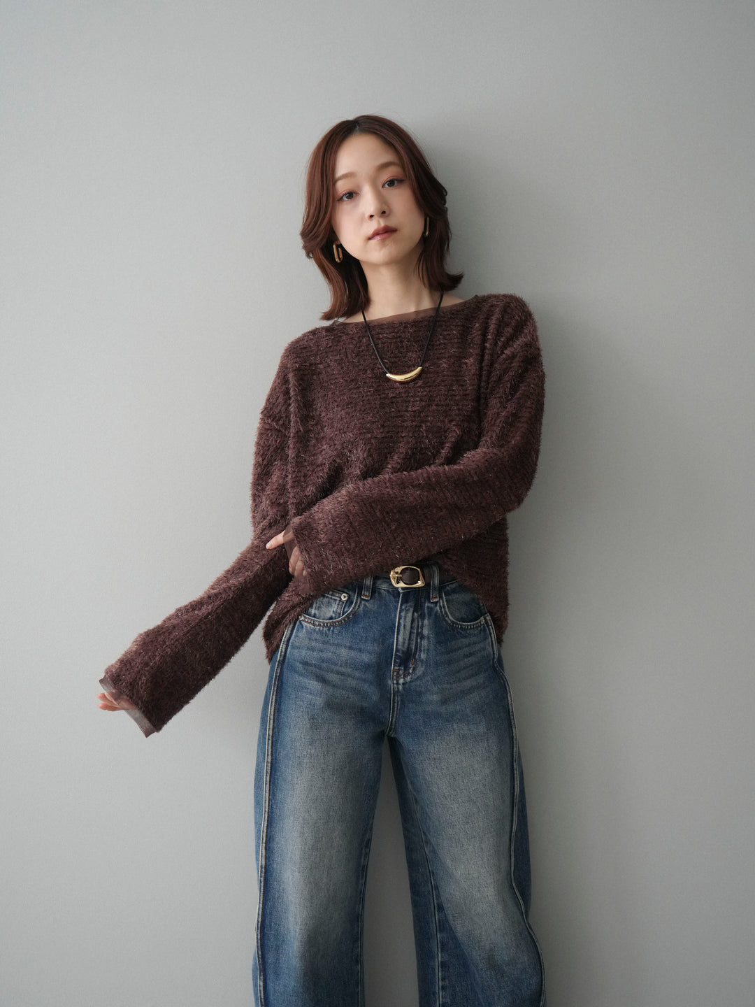 [予約]ラメシャギートップス/brown