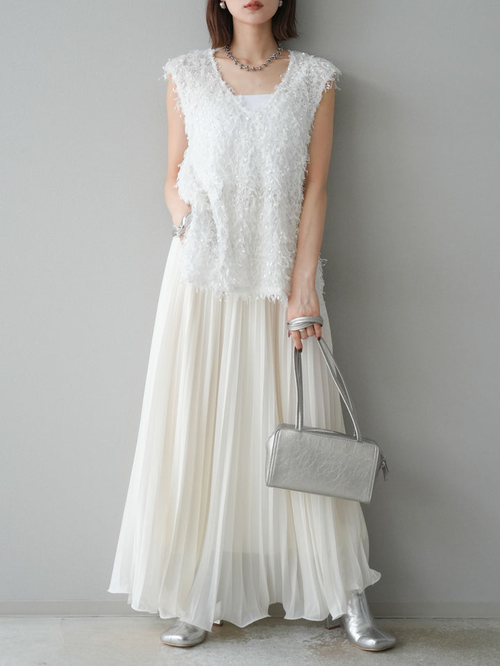 [予約]シフォンプリーツパイピングスカート/アイボリー