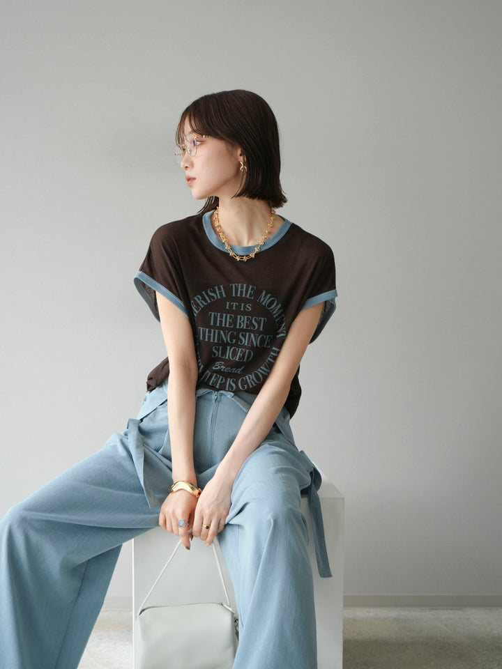 [SET]ストリングデザインハイウエストサロペット+シアーフライス ロゴプリントT (2set)