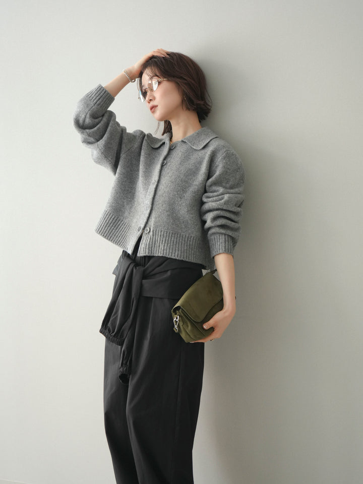 [予約]メランジニット襟付きクロップドカーディガン/gray