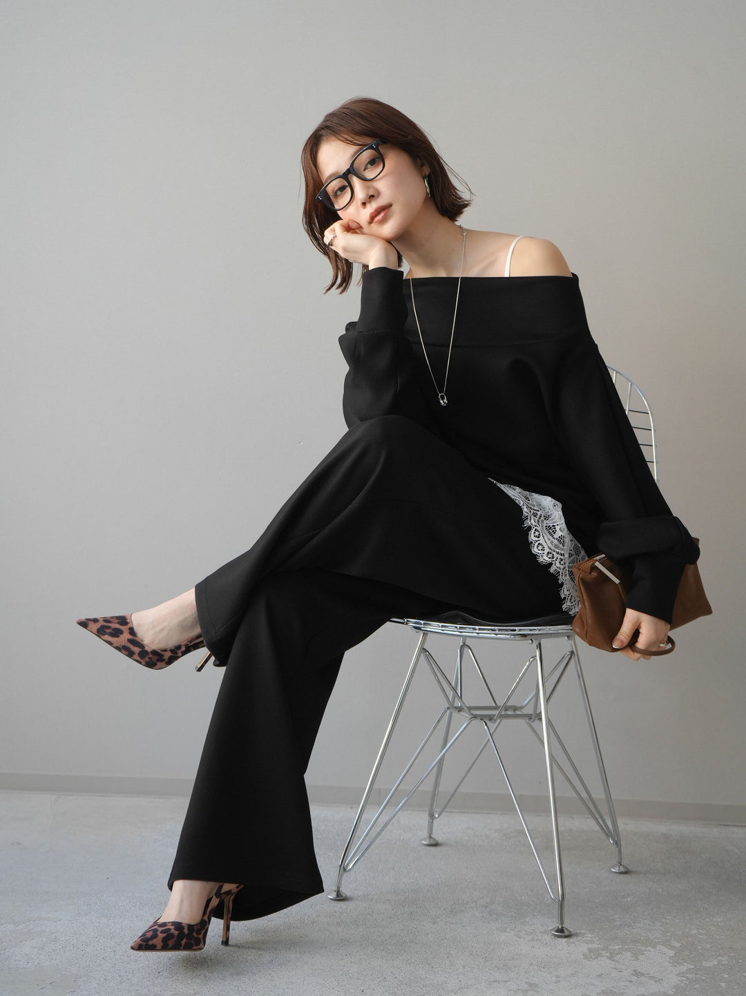 [SET]アシンメトリーオフショルポンチプルオーバー+選べるアクセセット(2set)