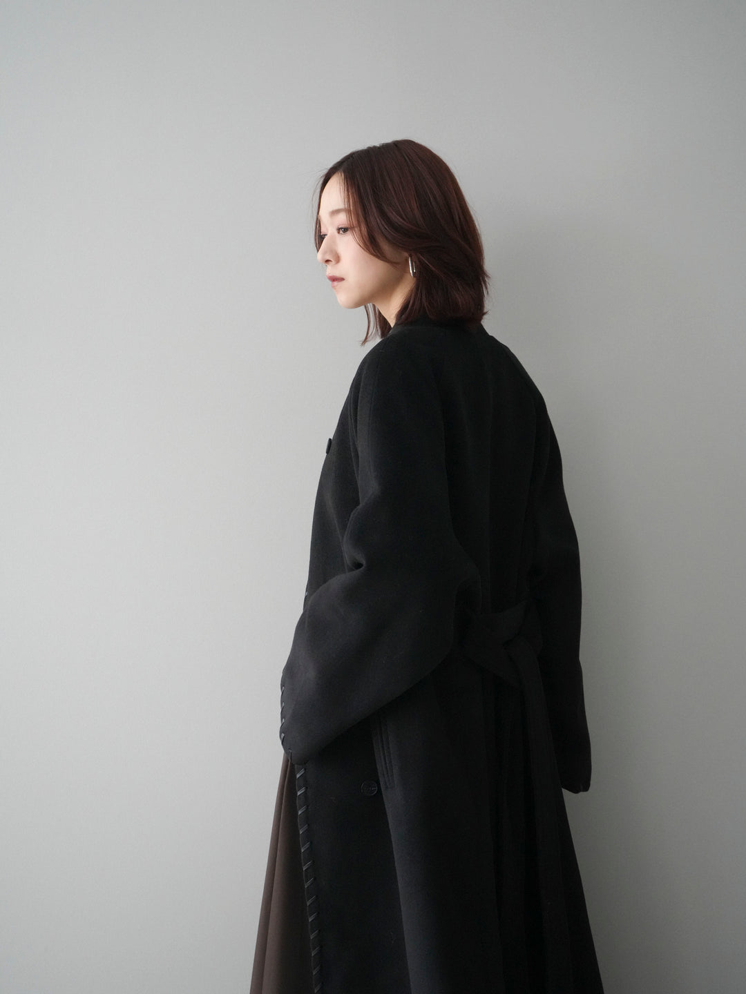 [SET]ハンドステッチ裏中綿ロングコート+テープベルトタックバギーパンツ(2set)