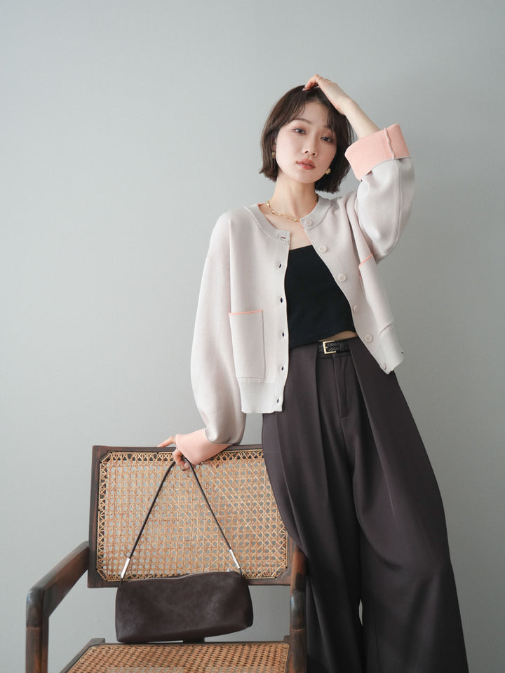 [SET]レーヨンポリダブルフェイスニットカーディガン+ベルトループデザインワイドパンツ(2set)