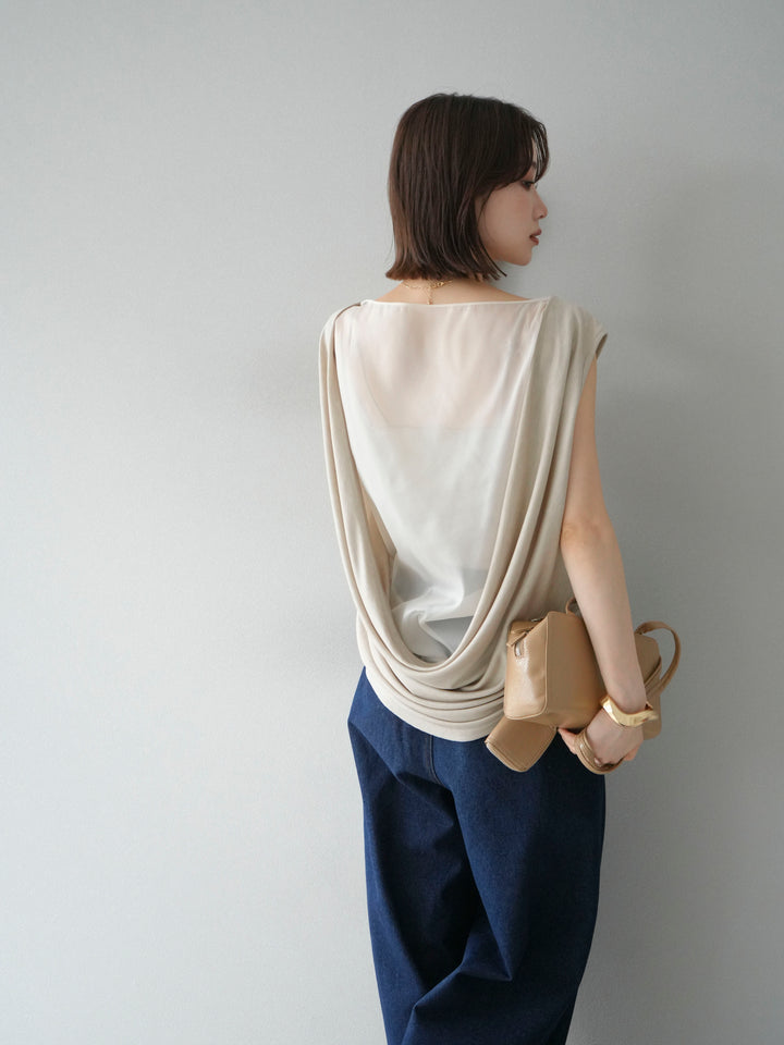 [預訂] 雙向透視層疊垂墜上衣/米色