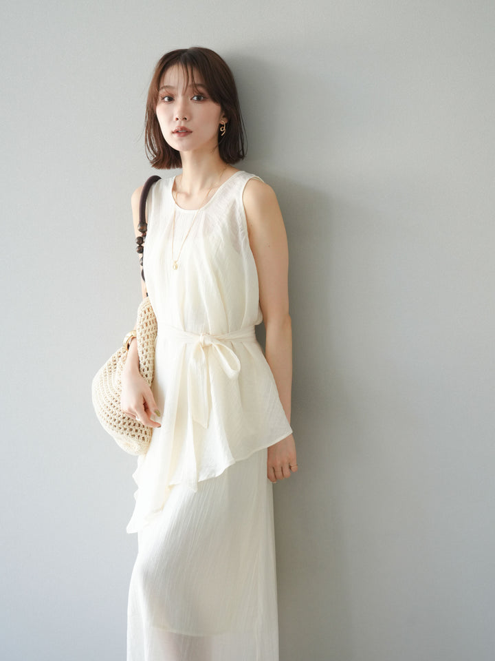 [SET]ワッシャーシアーアシメブラウス＆キャミワンピース+選べるアクセセット(2set)