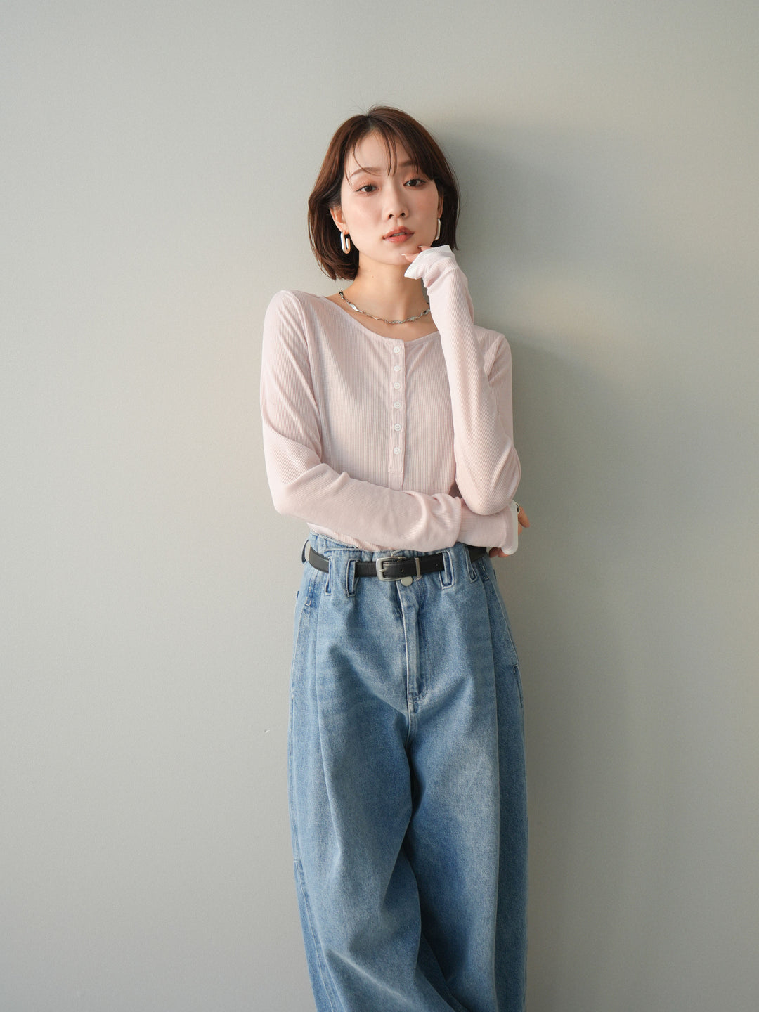 [予約]シアーリブバイカラーカーディガン/pink