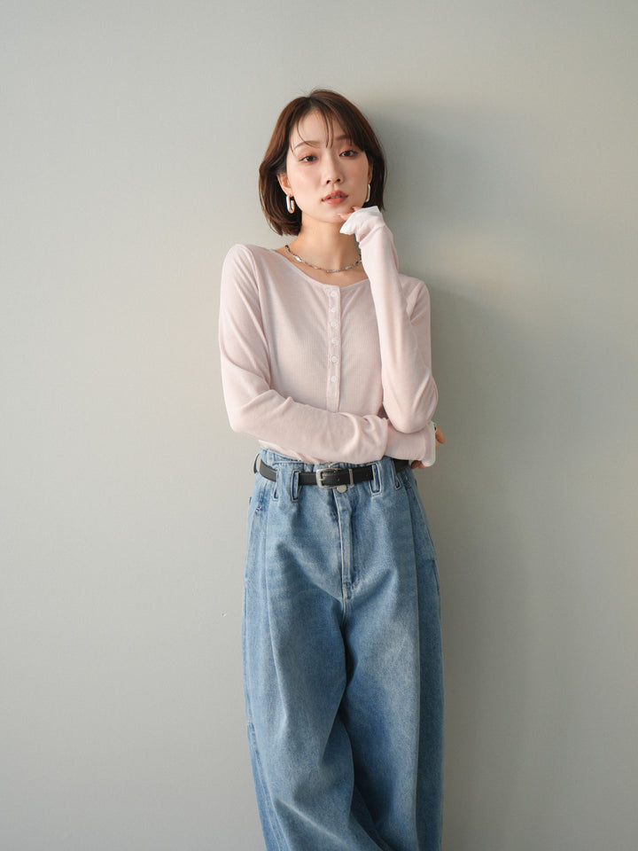 [予約]シアーリブバイカラーカーディガン/pink