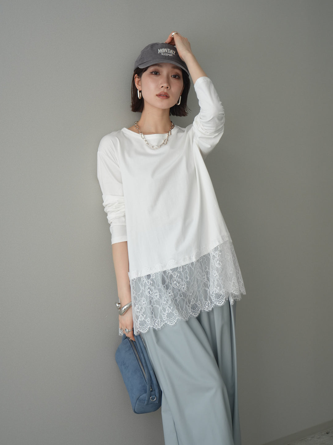 [SET]裾レースロングスリーブTシャツ+選べるアクセセット(2set)