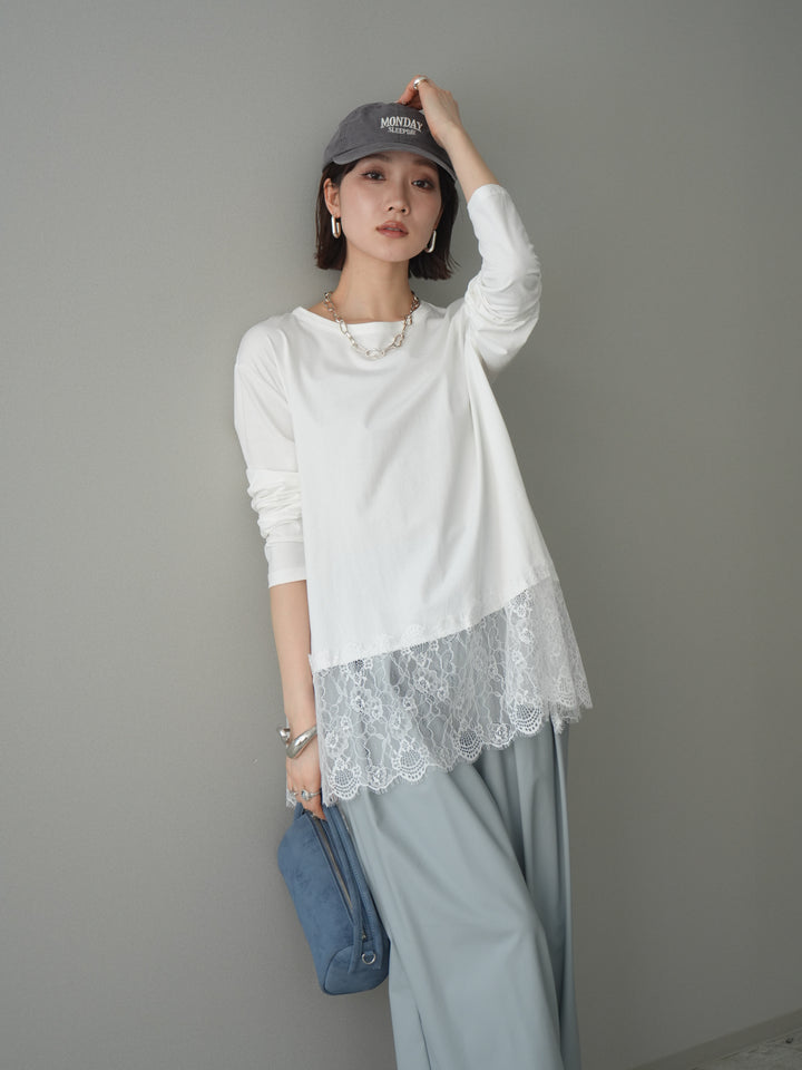 [SET]裾レースロングスリーブTシャツ+選べるアクセセット(2set)