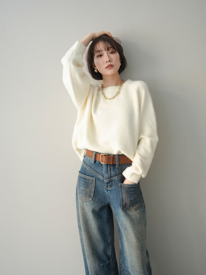 [予約]クルーネックモチモチニットプルオーバー/white