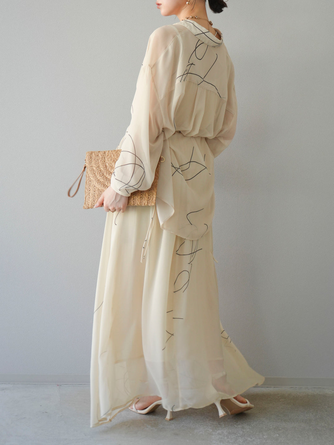 [SET]ペンタッチシフォンキャミワンピース+ペンタッチシフォンシャツ(2set)