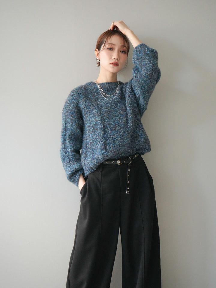[予約]ワイドケーブルミックスニットプルオーバー/blue