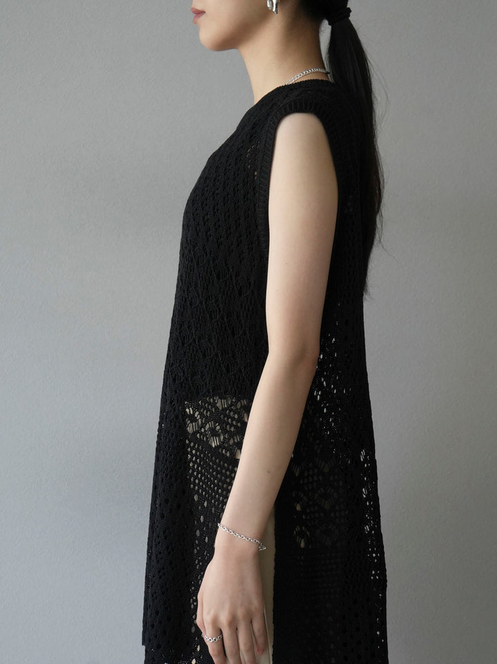 [Pre-order] Openwork side slit knit top/black