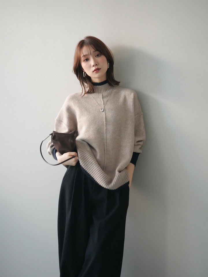 [SET]配色ハイネックニットプルオーバー+選べるアクセセット(2set)