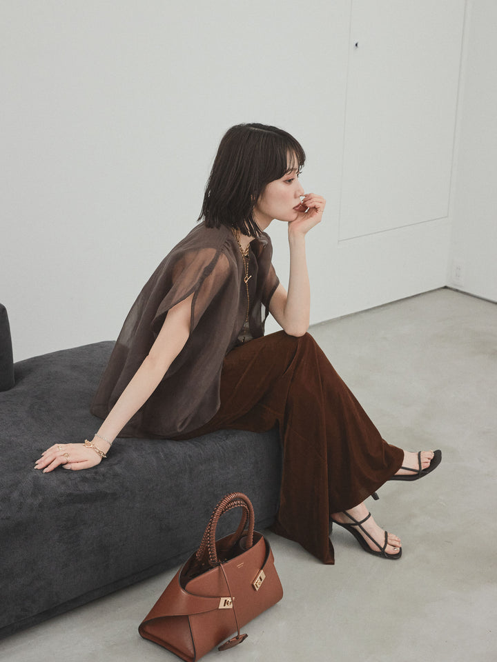 [予約]コンパクトスムースシアーレイヤードトップス/ブラウン