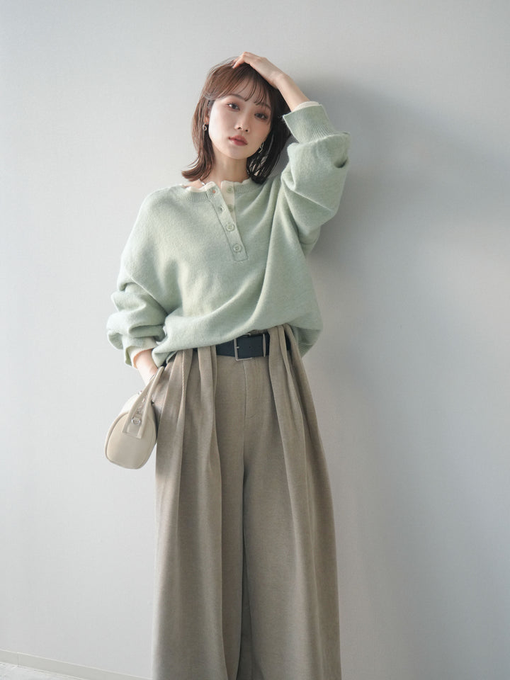 [SET]ヘンリーネック配色レイヤードニットプルオーバー+ヘンリーネック配色レイヤードニットプルオーバー(2set)