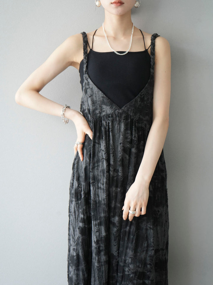 [Pre-order] Damaged Nuance Pattern Braided String Cami Dress/Black