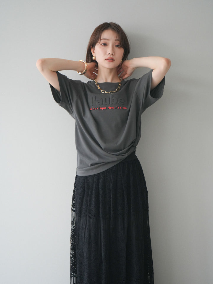 [SET]エンボスロゴTEE+裏プリーツ総レースロングスカート(2set)