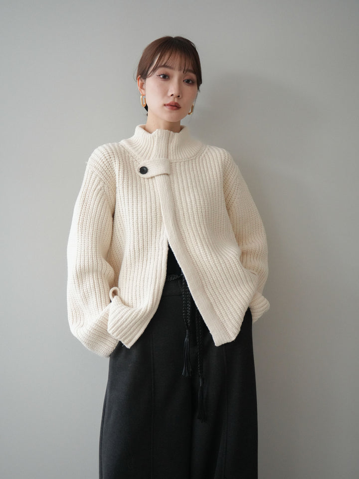 [SET]畦編みボトルネックZIPニットカーディガン+選べるアクセセット(2set)