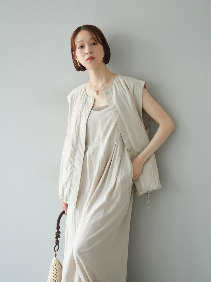 [SET]リネンライクビスチェデザインサロペット+リネンライクドロストバルーンブルゾン(2set)