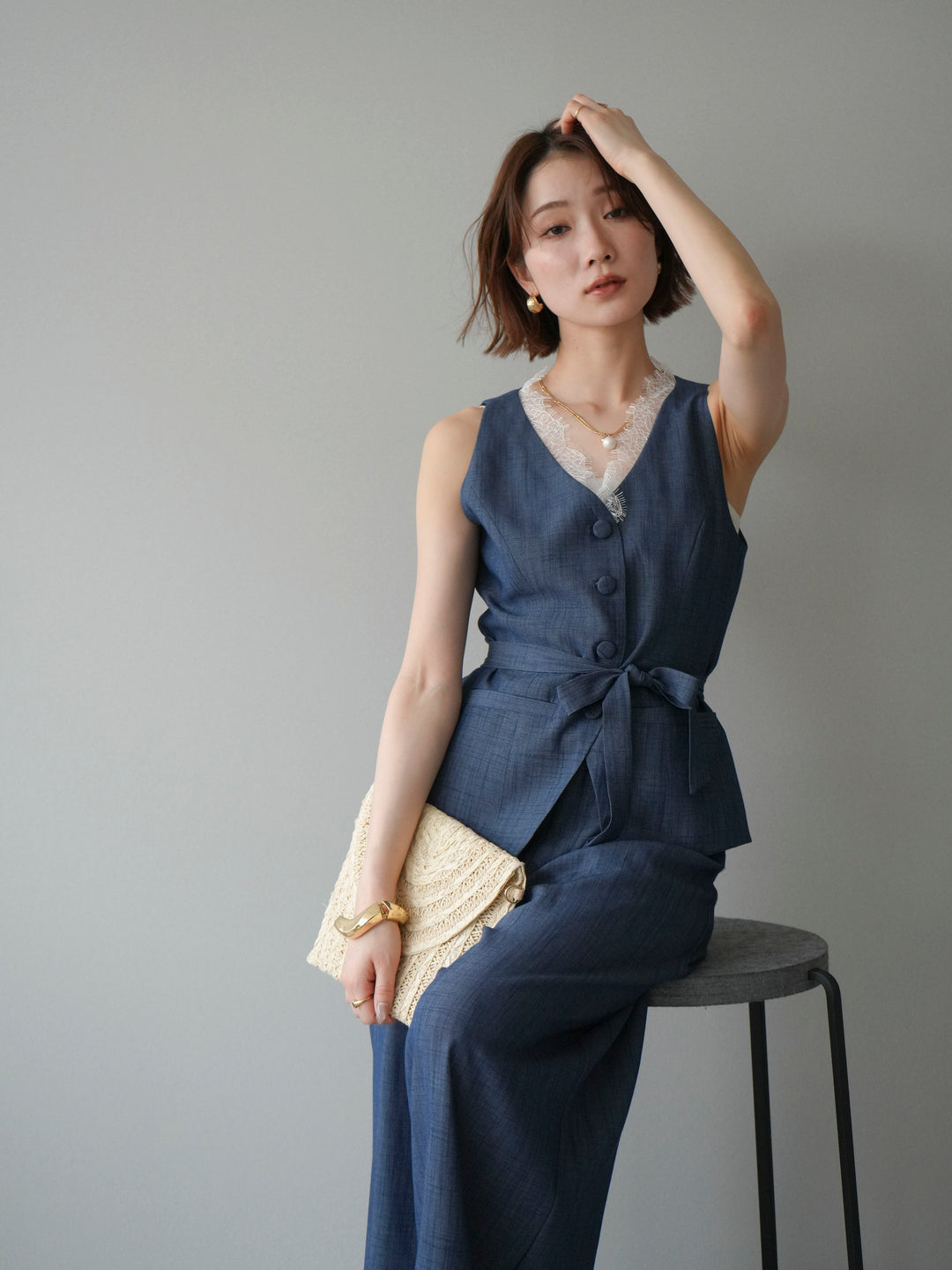 【套裝】蕾絲邊背心和垂褶褲套裝（2 套）