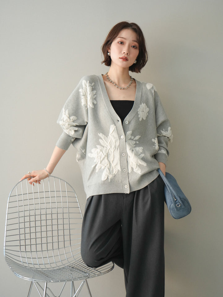 [SET]フラワージャガードニットカーディガン+フラワージャガードニットカーディガン(2set)