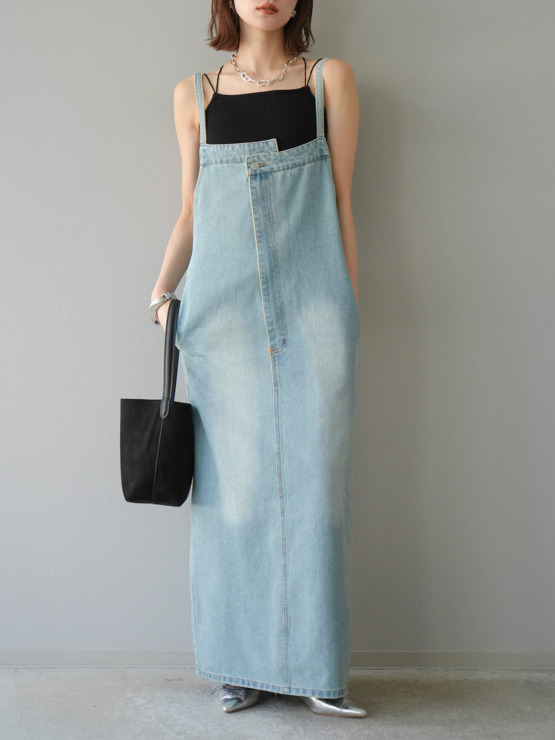 【預購】不對稱牛仔洋裝/奶白色