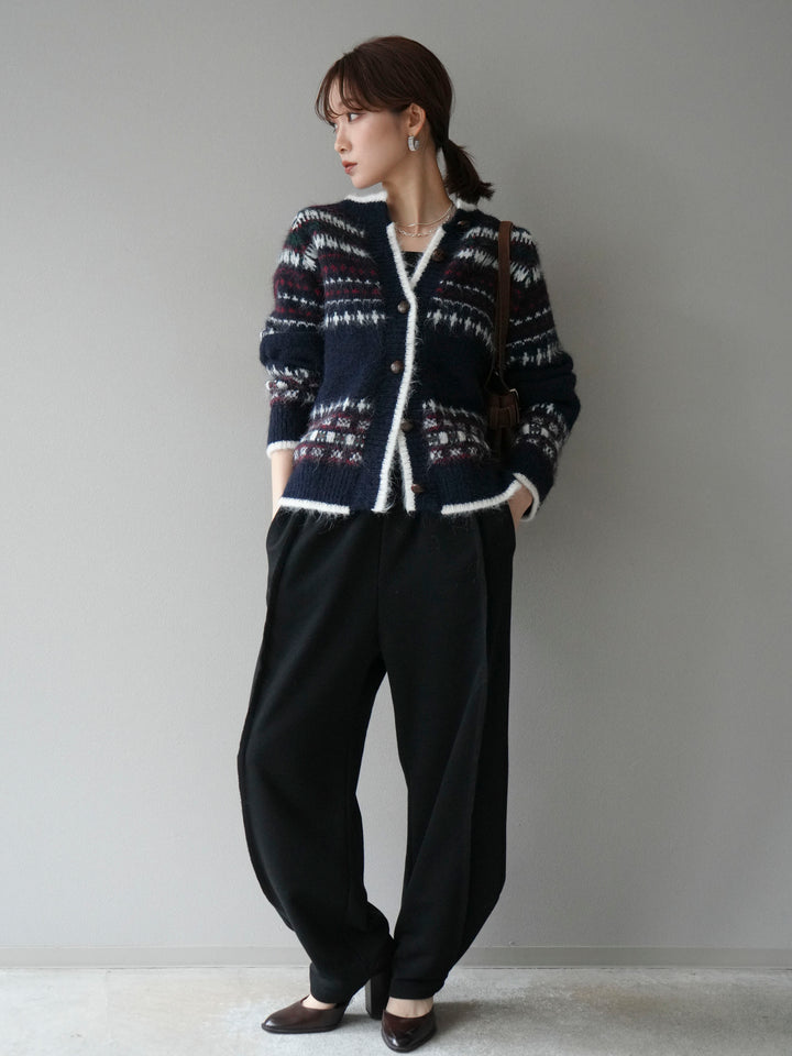 [SET]求心柄ウッドボタンニットカーディガン+2WAYデザインスウェットパンツ(2set)