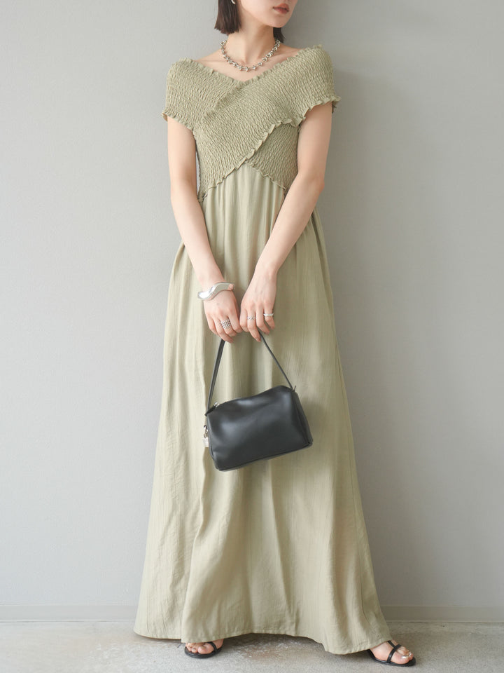 [SET]シャーリングクロスワンピース+シャーリングクロスワンピース(2set)