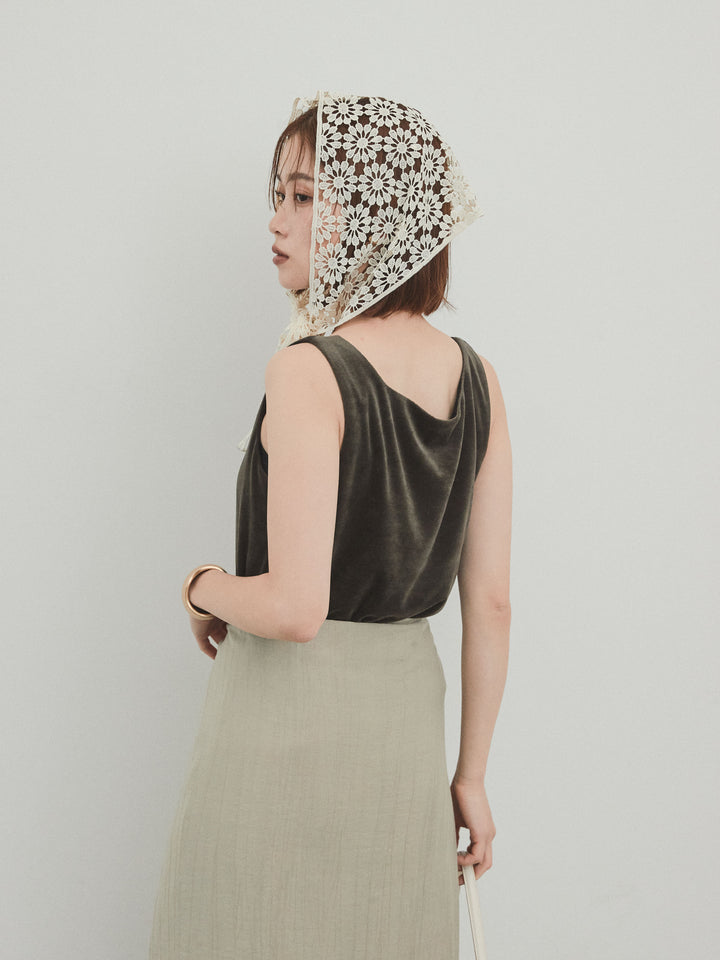 [予約]スクエアベロアタンクトップ/チャコール