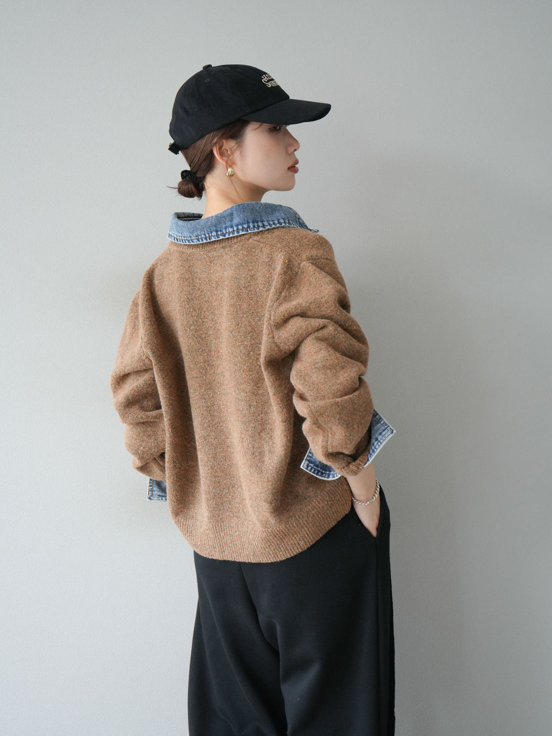 【着回しセット】[SET]デニム襟ボタンニットカーディガン+デニム襟ボタンニットカーディガン+2WAYデザインスウェットパンツ(3set)