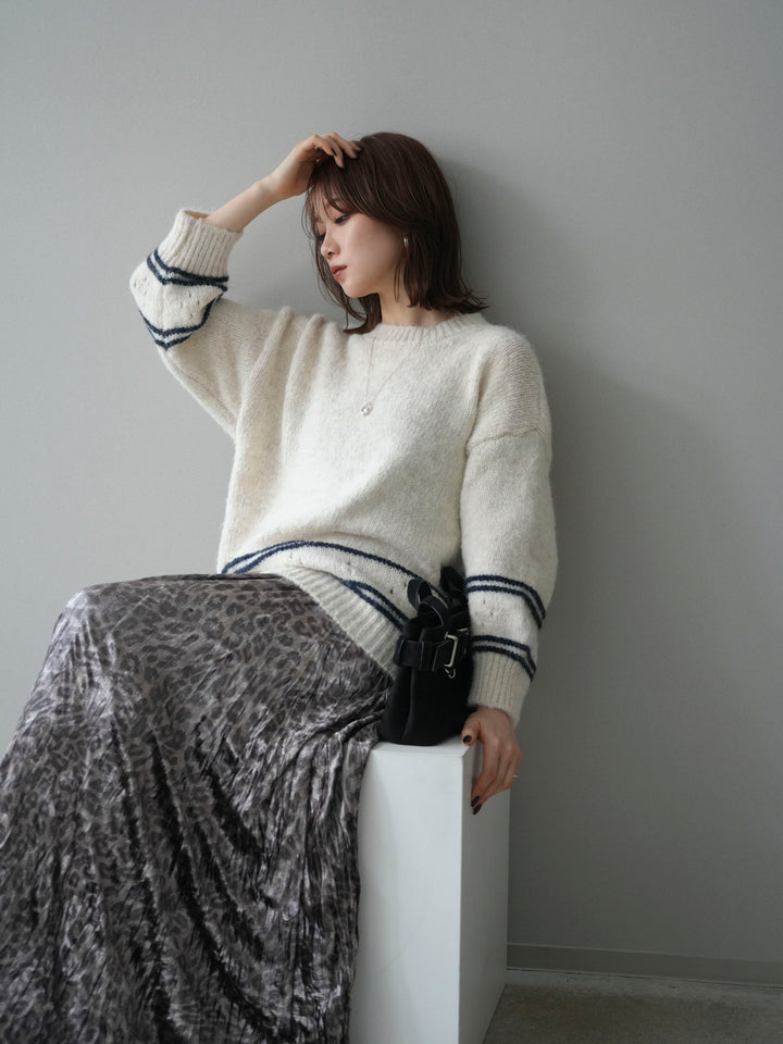 [SET]クルーネックラインボーダーニットプルオーバー+選べるアクセセット(2set)