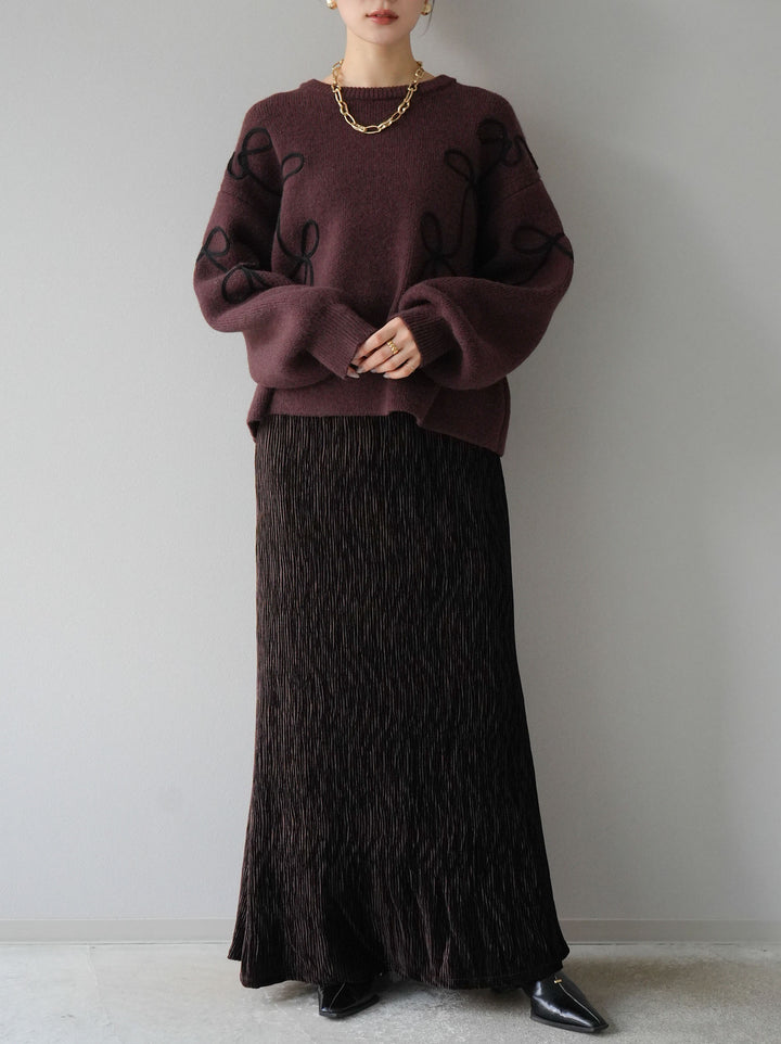 [予約]コード刺繍ルーズニットプルオーバー/ブラウン