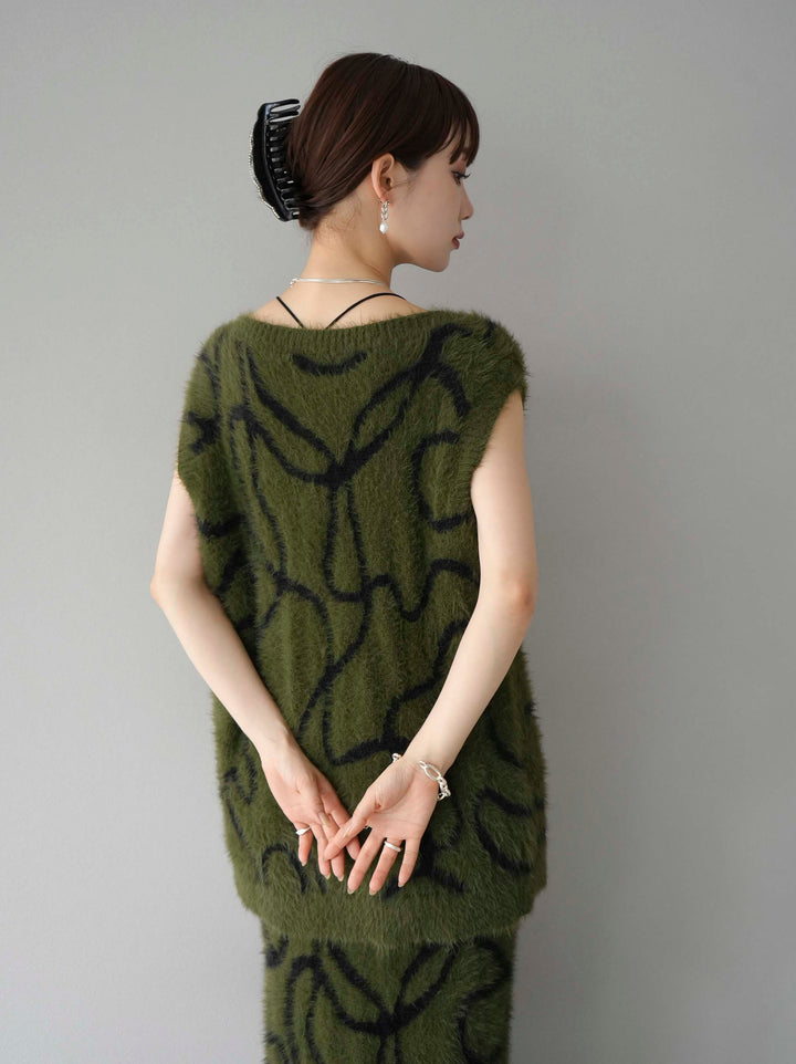 [SET] 線狀毛絨針織背心 + 線狀毛絨針織裙 (2套)