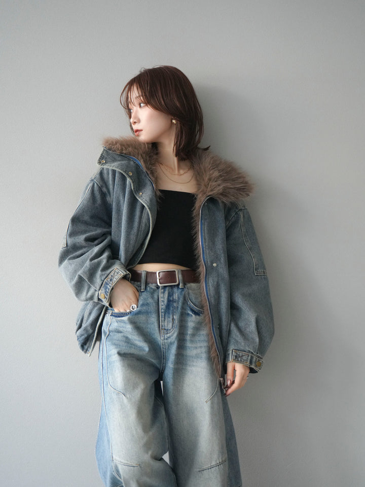 [予約]デニムxファーブルゾン/denimbrown