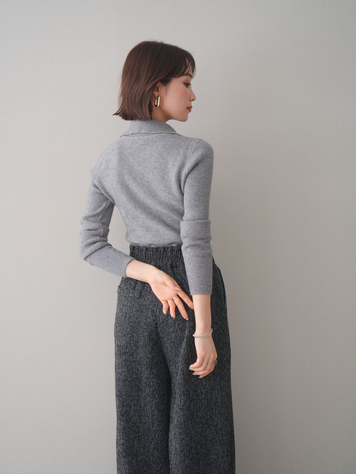 [予約]ゴールドボタンニュアンスタートルリブニットトップス/gray