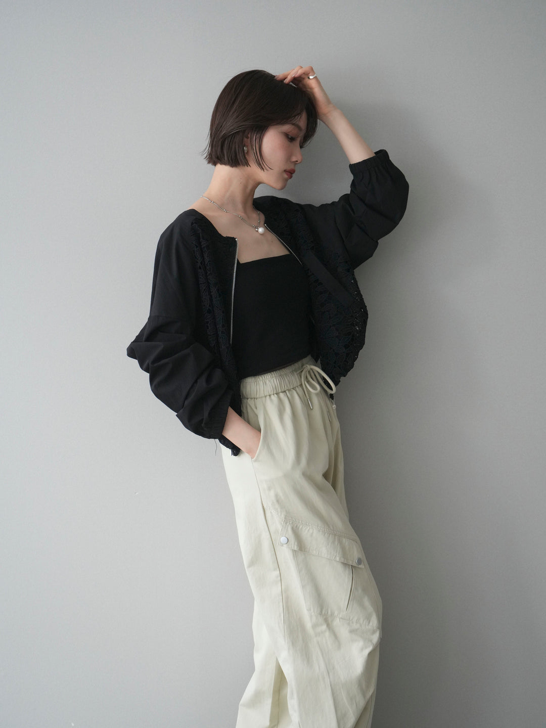 [SET]レースドッキングブルゾン+選べるアクセセット(2set)