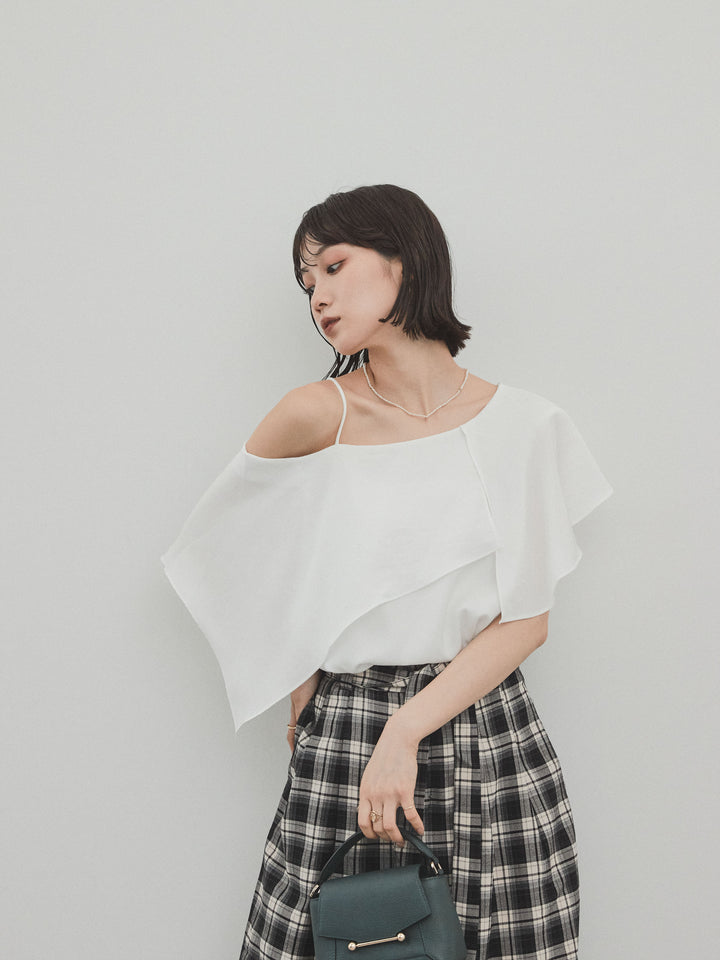 [SET] 單肩荷葉邊襯衫 + 單肩荷葉邊襯衫 (2件套)