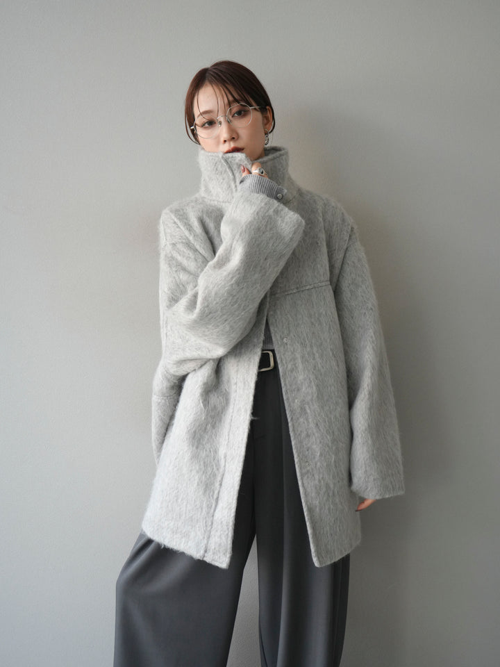 [予約]スタンドカラーシャギーコート/mokugray